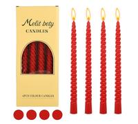 Dinner Candles, 4Pcs Non Drip Twisted Candle, Long 6 Hour Burn Time Spiral Candles for Candlesticks Table Dinner Halloween Wedding Christmas Appointment Birthday Party Home Decor (Big Red)