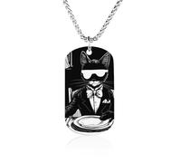 Dinner Cat in A Suit Couples Memorial Necklaces for Women Men Square Titanium Steel Chains Pendant Jewelry Gift