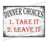 Dinner Choices Funny Metal Signs. Mancave Wall Plaques for Shed Garage Kitchen Indoor & Outdoor Tin Sign. Man Cave Vintage Memorabilia Reproduction Retro Design. 20cm x 15cm