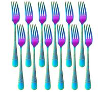 Dinner Forks, Buyer Star Stainless Steel Table Forks Set of 12, Classic Flower Pattern Metal Cutlery Forks Set for Home Kitchen Restaurant, Dishwasher Safe - (8.1 in, Rainbow)