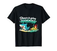 Dinner is Going Swimming Shark Pun Graphic T-Shirt