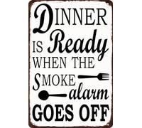 Dinner Is Ready When The Smoke Alarm Goes Off Retro Metal Tin Sign Poster Plaque for Garage Bar Courtyard Club Farm Bathroom Wall Decor 8x12Inch