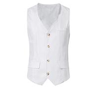 Dinner Jacket Waistcoat Men Dress Waistcoats For Men Fashion Trend Retro Linen Vest Men'S Casual Loose Jacke Mens V Neck Slim Fit Jackets Work Gilet For Men Lightweight Men'S Formal Vest