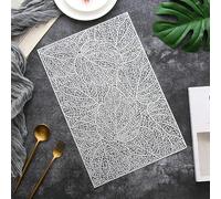 Dinner Placemats Set of 10, Silver Rectangle with Leaves Pattern Dinnerware Plate Drink Mats for Kitchen, Home, Bar, Restaurant, Weddings, Events, 30x45cm