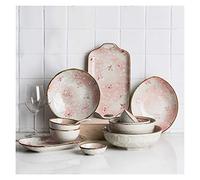 Dinner Plate Exquisite Sakura Ceramic Tableware Set 11-Piece Kitchen Dinnerware Set, Plates Bowls Spoons, Service for 2, Elegant Dinner Plate Set, Pink Plate
