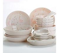Dinner Plate Luxurious Dinner Set for Party or Wgifts, 20 Pieces Dinnerware Set, Patterned Porcelain Japanese Blossom Dinner Set with Bowl Soup Plate, Service for 6, Great Gift