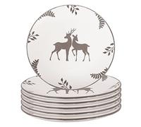 Dinner Plate Set of 6 Large Dinner Plates - Hand Painted Grey & White Country Stag Stoneware Crockery Dishwasher & Microwave Safe Dinnerware Set