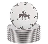 Dinner Plate Set of 8 Christmas Reindeer Stoneware Dinner Plates (Grey)
