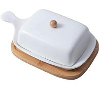 Dinner Plate Soup Plate Soup Mug White Ceramic Butter Dish Set with Lid and Tray Procelain 8 Inch Butter Dish with Handle-White-1