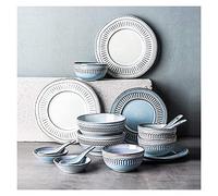 Dinner Plate Stylish Dinner Set for Restaurant and Home, Ceramics Dinner Sets, 16 Pieces Relief Craft Porcelain Dinnerware Set | Retro Blue and White Cereal Bowl Steak Plate and Soup Bowl