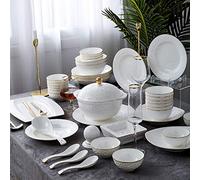 Dinner Plates,High-End Ceramics Dinner Sets, 60 Pieces Handmade Gold Bone China Dinnerware Set | Cereals Bowl Dish Soup Pot for Family Gathering - Porcelain Combination Set