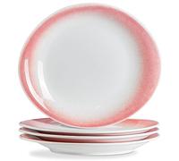 Dinner Plates, Salad Plates 11 inch Ceramic Plates Modern Curve Oval Plate Set of 4 Large Serving Dishes for Appetizer Desserts Pasta Pizza | Scratch Resistant, Dishwasher, Microwave, Oven Safe - Pink
