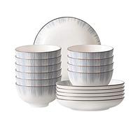 Dinner Set,16 Pieces Ceramic Dinner Set Include 10 Pieces 4.5 in Bowl 6 Pieces 8 in Rice Plate Suitable for