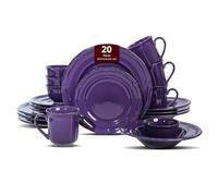 Dinner Set, 20 Piece Stoneware Dinnerware Service for 4, Dining Ware Include Plates, Bowls and Mugs, Chip and Scratch Resistant, Microwave & Dishwasher Safe, Purple