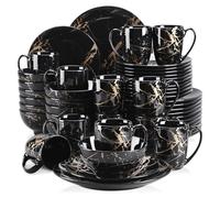 Dinner Set Black Piece Procelain Dinnerware Set Design by Gold Splash with Dinner Plate,Cake Plate,Bowls,Coffee Cups(48-Piece)