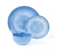 Dinner Set Blue Star Porcelain Dinner Set; 12Pcs, 4 Dinner Plates, Side Plates & Deep Bowls - Dishwasher & Microwave Safe