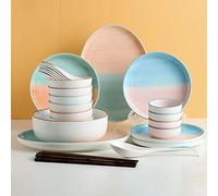 Dinner Set,Ceramics Dinner Sets, 30 Pieces Gift Box Dinnerware Combination Set Rainbow Pattern Porcelain Plates and Cereals Bowls Sets for Wgifts