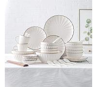 Dinner Set,Ceramics Dinner Sets, 45 Pieces Petal Design Matte Porcelain Dinnerware Set | Cereals Bowl & Mug & Plate for Wedding Gifts and Family Party,A~White,
