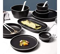 Dinner Set,Ceramics Dinner Sets, 48 Pieces Porcelain Dinnerware Combination Set Black Matte Steak Plates and Cereals Bowls Sets for Special Restaurant