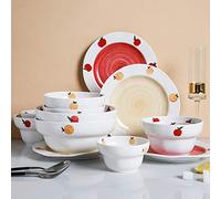 Dinner Set,Ceramics Dinnerware Set, 36 Pieces Handed Spiral Glazed Cereal Bowl Steak Plate and Soup Bowl Por