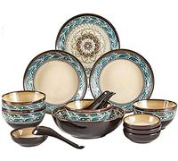 Dinner Set for Family Party, Hotel Restaurant, 16 Piece Retro Dinnerware Set, Ins Popular Dish Set, Plates Bowls and SPO