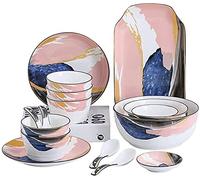 Dinner Set for Family Party, Hotel Restaurant, 23 Pcs Dinnerware Sets, Porcelain Tableware Set with Plates Bow