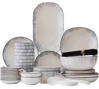 Dinner Set for Family Party, Hotel Restaurant, 26 Pcs Chinese Style Dinnerware Set Household Ceramic Bowl Dishes Plate Service for 5