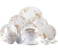 Dinner Set for Family Party, Hotel Restaurant, 50-Piece White & Gold Dinnerware Set Tabletops Bwhite Porcelain Round Dinnerware Collection Service for 10