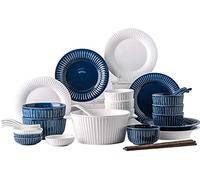 Dinner Set for Family Party, Hotel Restaurant, Ceramics Dinner Sets, Bowl/Spoon/Plate Simple European Style Vertical Pattern Dinnerware Set 46 Pieces - Family Party