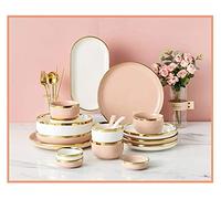 Dinner Set for Family Party, Hotel Restaurant, Dinnerware Set China Dinner Set Ceramics Penh Plates and Bowls Sets for Restaurant and Weuropean Style/Pink,Purple/4 People B