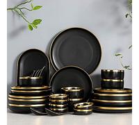 Dinner Set for Family Party, Hotel Restaurant, Dinnerware Sets for 2/4/6 - Dinner Plates/Sets - Plate Set - Nordic Style Dishes Set - Plates and Bowls, for Home Kitchen and Dinning/Matte Black