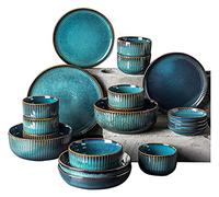 Dinner Set for Family Party, Hotel Restaurant, Fine Dinnerware Set, Blue Porcelain Dinnerware Sets, Ceramic Pl