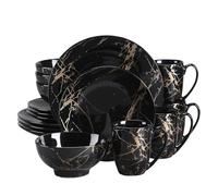 Dinner Set Piece Black Blue Procelain Dinnerware Set Design by Gold Splash with Dinner Plate,Cake Plate,Bowls,Coffee Cups(48 PCS Blue)