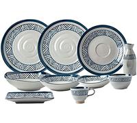 Dinner Set, Porcelain Dinnerware Sets, 28 Pieces Ceramics Dinner Combination Set | Blue and White Lines Cereals Bowls and Steak Plates Sets Kitchenware