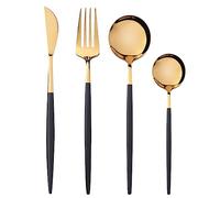 Dinner Set Stainless Steel Tableware Western Fork and Spoon 4 Piece Set European Steak and Fork Gold Tableware Bowl Plate (Black, One Size)