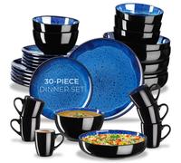 Tectake 30 Pc Dinner Set Mare In Glazed Stoneware For 6 People, Microwave- And Dishwasher-Safe - Blue