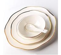 Dinner Sets, Bone China Dinnerware Series, 16-Piece White Porcelain Dinnerware Set, Gold Border Dish Set with Dessert Plates/Soup Plates
