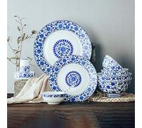 Dinner Sets,Ceramics Dinner Sets,26 Pieces Blue and White Porcelain Dinnerware Set Gift Box Steak Plate Cereal Bowl and Soup Bowl for Wedding Gifts