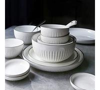 Dinner Sets,Ceramics Dinner Sets,30 Pieces Home Simple Style Porcelain Combination Set - Bowl/Dish/Spoon Silver Gray Vertical Stripes Dinnerware for Restaurant