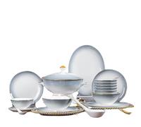 Dinner Sets for 6 People Reactive Glaze Dinner Sets Bone Porcelain Hand-Depicted Gold Edge Scratch Resistant Suitable for Microwave Dishwasher 40 Piece Set (Gift Box for 6 People)