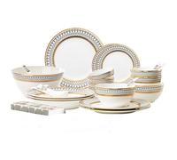 Dinner Sets for 8 People 、Porcelain Dinnerware Set with Coffee Cup Hand Painted Gold Rimmed 、Crockery Sets for 8 People-6 Person Suit