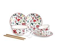 Dinner SetsFine Dinnerware Set 10 Piece Dinnerware Set Ceramic Tableware Set Dinner Plates and Bowls American Multicolor Pastoral Floral,Multicolor