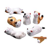 Dinner Spoon Stand, 6pcs Lucky Cat Holder Set for Spoons, Ceramic Forks, Chopsticks, and Brushes, Multi-Functional Kitchen Table Accessories, Cute Utensil Rests, 5.71x5.71x1.57 Inches
