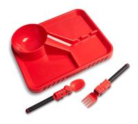 Dinneractive Dining Set for Kids - 3PC Red Firefighter Dinnerware - Fire Truck Utensils - Toddler Plates - Baby Dishes