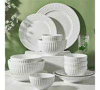 Dinnerware Set,19 Pcs Dinnerware Sets,Porcelain Tableware Set with Plates and Bowls,White Ceramic Dinner Set for Kitchen and Dinning
