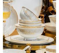 Dinnerware Set 30 Pieces Luxury Porcelain Tableware for 6 People - Microwave and Oven Safe Dinner Plates, Rice Bowls, Spoons, and Chopsticks