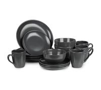 Dinnerware Set - Ceramic Amalfi Kitchen Dinner Sets (Charcoal, 16 Piece Dinner Set)