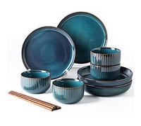 Dinnerware Set Ceramic Dinner Plate Sets Modern Creativity Blue Porcelain Dinner Sets Glaze Stoneware Tableware Set 12 Piece Dinnerware Set Service for 4 People