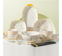 Dinnerware Set for 6 - European Ceramic Tableware, High-End Porcelain Bowls, Plates, Chopsticks & Spoons, Microwave, Dishwasher & Oven Safe, Elegant Gifts