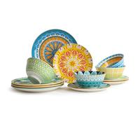 Dinnerware Set Plates Bowls Sets - 12 Piece Ceramic Dinner Set - Modern Kitchen Dish Set - Colorful Decorative Dishware Set - Ideal for Housewarming Gift - Microwave Dishwasher Safe - Service for 4